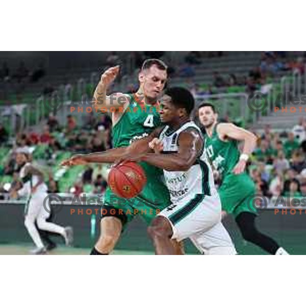 Nikola Radicevic in action during BKT EuroCup 2023-2024 regular season basketball match between Cedevita Olimpija (SLO) and Juventut Badalona (ESP) in Ljubljana, Slovenia on October 11, 2023 