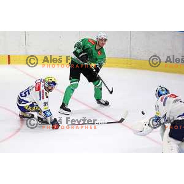 In action during IceHL match between SZ Olimpija and VSV in Tivoli Hall, Ljubljana, Slovenia on October 13, 2023