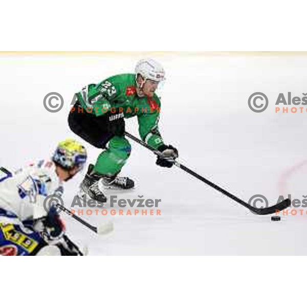 In action during IceHL match between SZ Olimpija and VSV in Tivoli Hall, Ljubljana, Slovenia on October 13, 2023