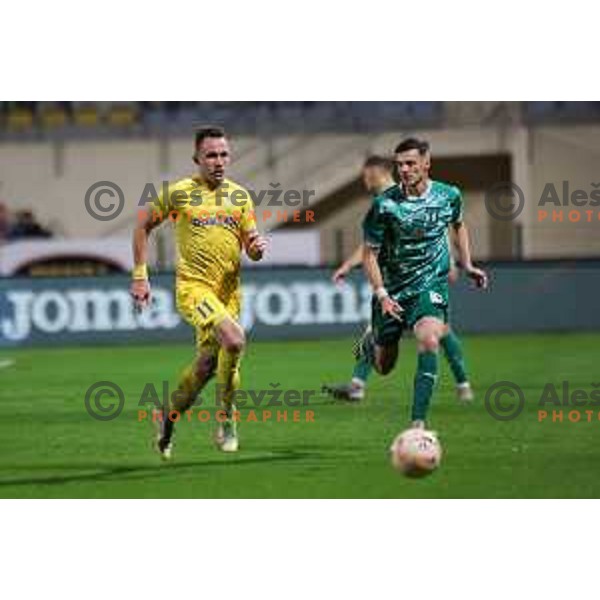 Mario Krstovski and Ahmet Muhamedbegovic in action during Prva Liga Telemach 2023/2024 football match between Domzale and Olimpija in Domzale, Slovenia on October 21, 2023. Foto: Filip Barbalic