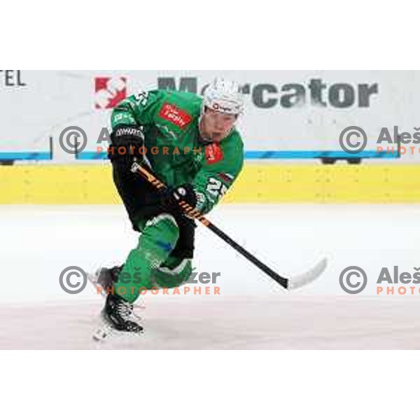 Ville Leskinen in action during IceHL match between SZ Olimpija and Sudtirol Alperia in Tivoli Hall, Ljubljana, Slovenia on October 22, 2023