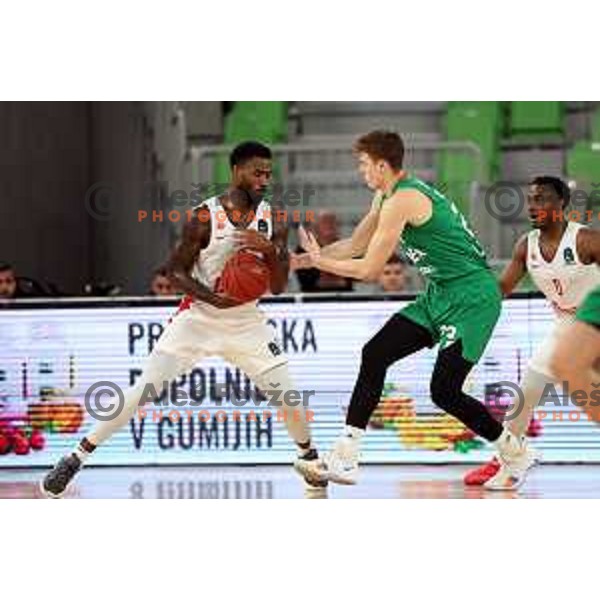 Luka Scuka in action during BKT EuroCup 2023-2024 regular season basketball match between Cedevita Olimpija (SLO) and Prometej Slobozhanske (UKR) in Ljubljana, Slovenia on October 25, 2023