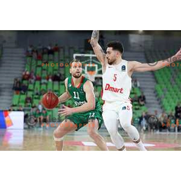 Jaka Blazic in action during BKT EuroCup 2023-2024 regular season basketball match between Cedevita Olimpija (SLO) and Prometej Slobozhanske (UKR) in Ljubljana, Slovenia on October 25, 2023