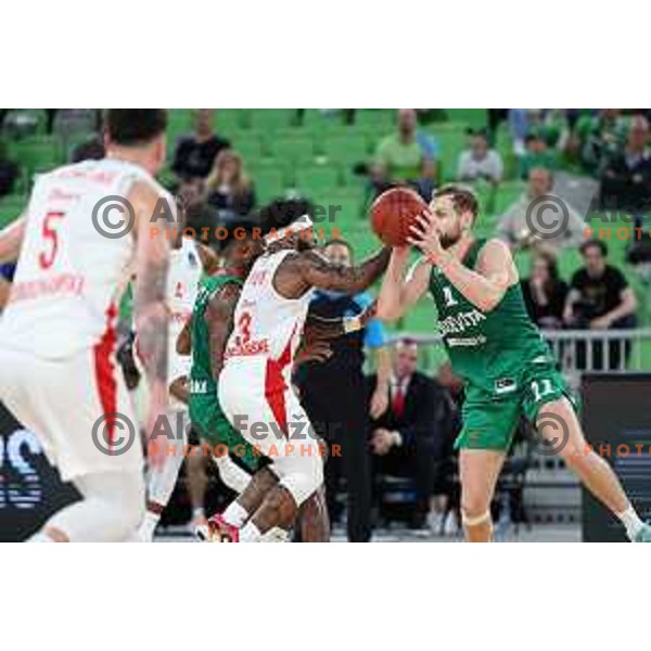 Jaka Blazic in action during BKT EuroCup 2023-2024 regular season basketball match between Cedevita Olimpija (SLO) and Prometej Slobozhanske (UKR) in Ljubljana, Slovenia on October 25, 2023