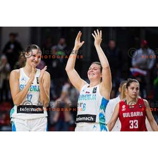Ajsa Sivka and Aleksandra Kroselj of Slovenia in action during FIBA Women’s EuroBasket Qualifiers match between national teams of Slovenia and Bulgaria, Kodeljevo Hall on November 12, Ljubljana, Slovenia.