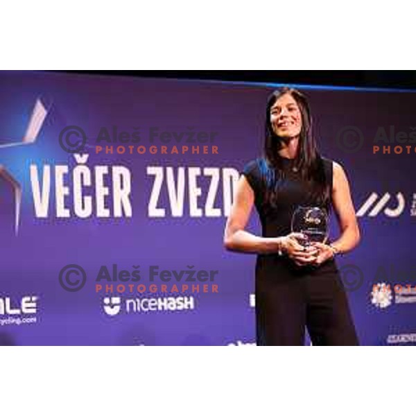 Eugenia Bujak at Night of the Stars of Slovenia Cycling Federation event with awards for best cyclists in 2023 in Ljubljana, Slovenia on November 13, 2023