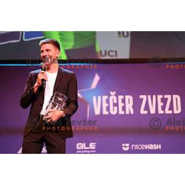 Tadej Pogacar at The Night of the Stars of Slovenia Cycling Federation event with awards for best cyclists in 2023 in Ljubljana, Slovenia on November 13, 2023
