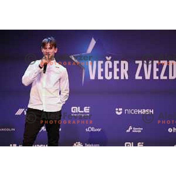Jaka Remec at The Night of the Stars of Slovenia Cycling Federation event with awards for best cyclists in 2023 in Ljubljana, Slovenia on November 13, 2023