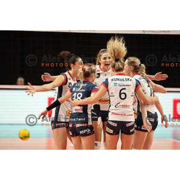 Polish players in action during CEV Women’s Champions League match between Calcit Volley and Grot Budowlani Lodz in Ljubljana on November 14, 2023