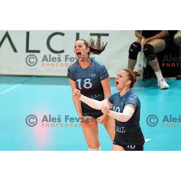 Masa Pucelj, Sara Najdic of Calcit Volley in action during CEV Women’s Champions League match between Calcit Volley and Grot Budowlani Lodz in Ljubljana on November 14, 2023