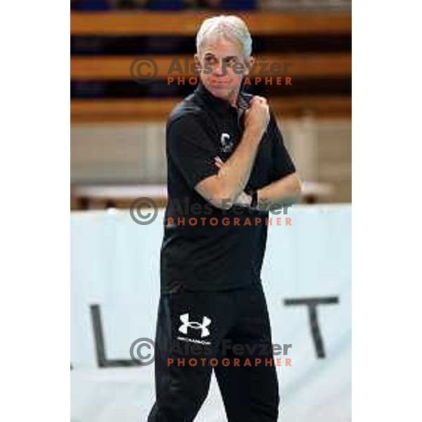 Bruno Najdic, head coach of Calcit Volley in action during CEV Women’s Champions League match between Calcit Volley and Grot Budowlani Lodz in Ljubljana on November 14, 2023