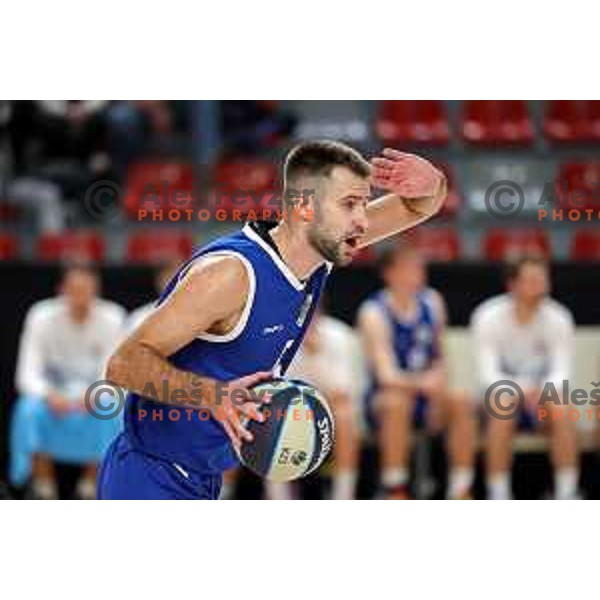 Matej Rojc in action during Nova KBM League 2023/2024 basketball match between Ilirija and LTH Castings in Ljubljana, Slovenia on November 18, 2023