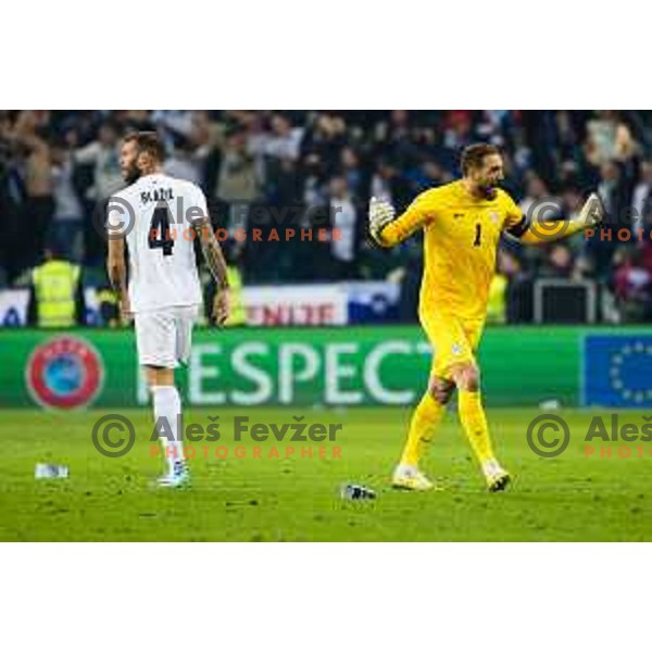 in action during UEFA Euro 2024 Qualifying match between Slovenia and Kazakhstan in Ljubljana, Slovenia on November 20, 2023