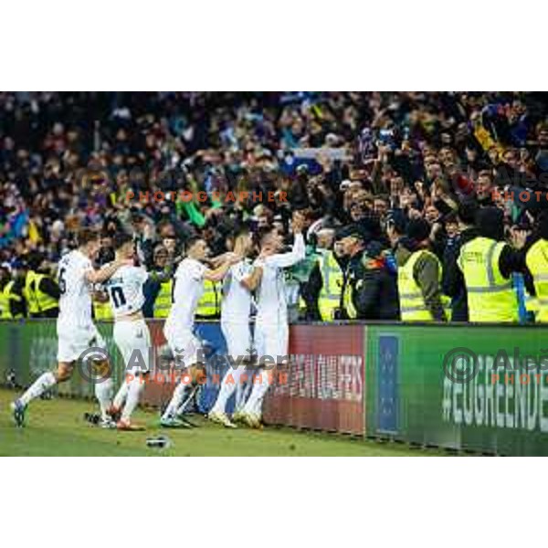 in action during UEFA Euro 2024 Qualifying match between Slovenia and Kazakhstan in Ljubljana, Slovenia on November 20, 2023
