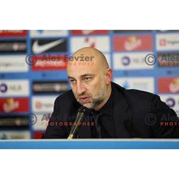 Magomed Adiev, head coach of Kazakhstan at press conference after EURO 2024 Qualifiers between Slovenia and Kazakhstan in Ljubljana, Slovenia on November 20, 2023