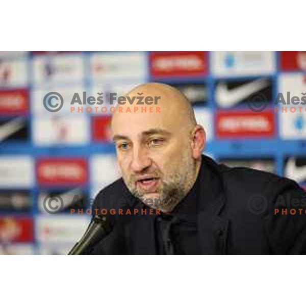 Magomed Adiev, head coach of Kazakhstan at press conference after EURO 2024 Qualifiers between Slovenia and Kazakhstan in Ljubljana, Slovenia on November 20, 2023