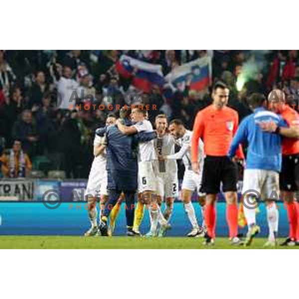of Slovenia celebrate victory at EURO 2024 Qualifiers between Slovenia and Kazakhstan in Ljubljana, Slovenia on November 20, 2023