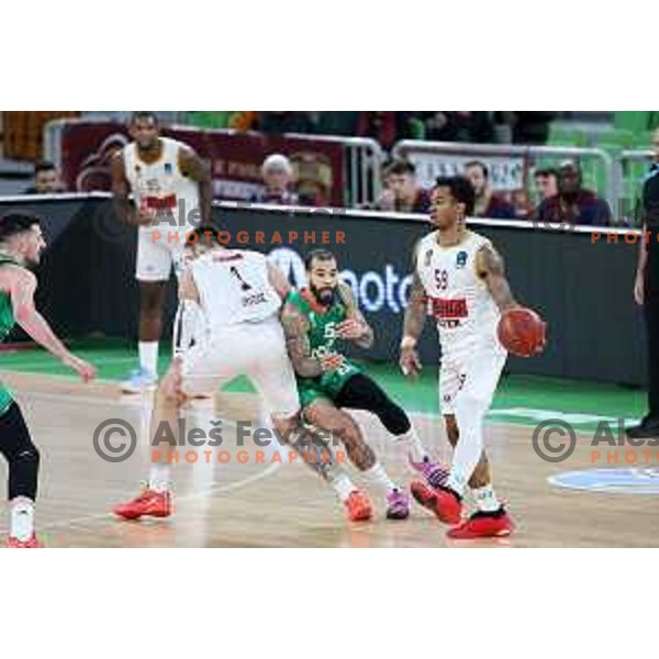 Justin Cobbs in action during BKT EuroCup 2023-2024 regular season basketball match between Cedevita Olimpija (SLO) and Umana Reyer Venezia (ITA) in Ljubljana, Slovenia on January 17, 2024