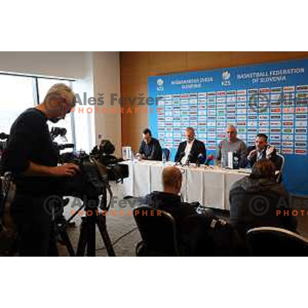 Matej Erjavec, Sasa Doncic and Ales Kriznar during KZS press conference in Ljubljana, Slovenia on January 18, 2024