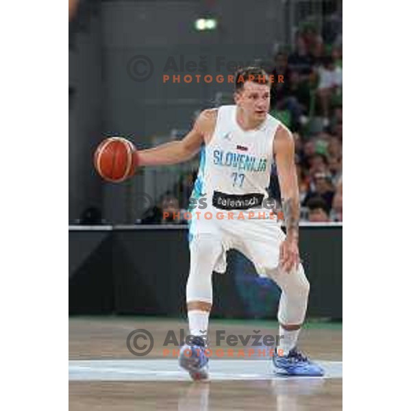Luka Doncic in action during friendly match in preparation for World Cup 2023 between Slovenia and Montenegro in Ljubljana on August 8, 2023