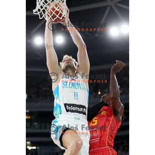 Jaka Blazic in action during friendly basketball match in preparation for World Cup 2023 between Slovenia and Montenegro in Ljubljana on August 8, 2023