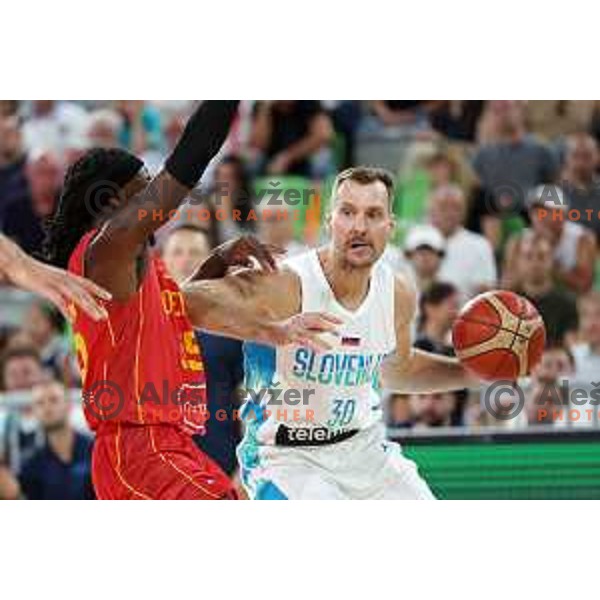 Zoran Dragic in action during friendly basketball match in preparation for World Cup 2023 between Slovenia and Montenegro in Ljubljana on August 8, 2023