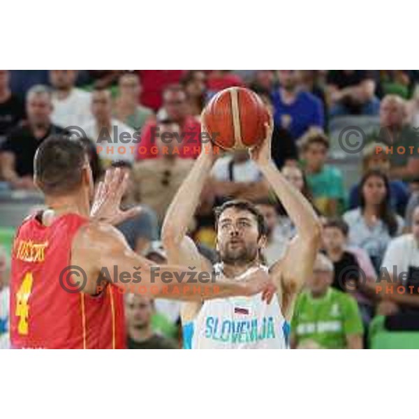 Mike Tobey in action during friendly basketball match in preparation for World Cup 2023 between Slovenia and Montenegro in Ljubljana on August 8, 2023