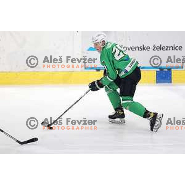 Luka Vodlan in action during the Slovenian Championships 2023/2024 ice-hockey match between SZ Olimpija and SIJ Acroni Jesenice in Ljubljana, Slovenia on January 30, 2024