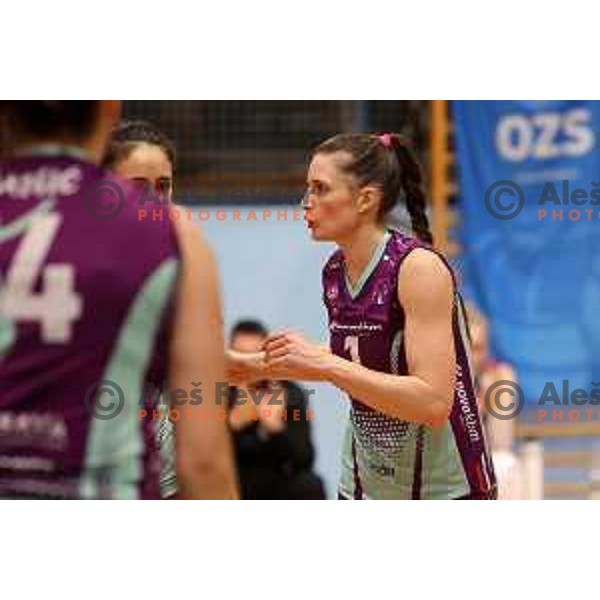 Iza Mlakar in action during Sportklub 1A DOL league volleyball match between Calcit Volley and Nova KBM Branik in Kamnik, Slovenia on January 31, 2024 