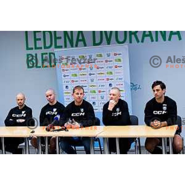 Dejan Kontrec, Ken Ograjensek, Edo Terglav, Mitja Sivic and Matija Pintaric of Slovenia Ice-hockey team during press conference at Bled, Slovenia on February 5, 2024