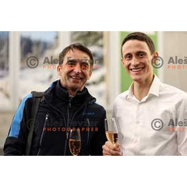 Franci Petek during Peter Prevc’s farewell press conference where he announced his retirement from ski jumping in Nordic Ski centre Planica, Slovenia on February 6, 2024