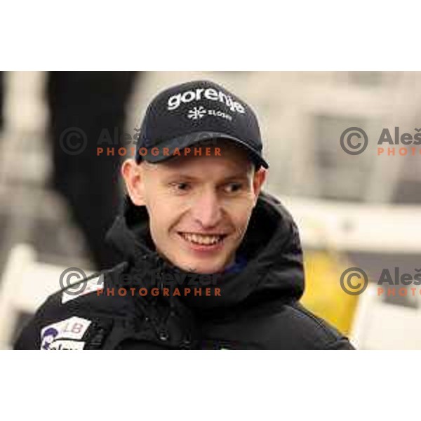 Lovro Kos during Peter Prevc’s farewell press conference where he announced his retirement from ski jumping in Nordic Ski centre Planica, Slovenia on February 6, 2024