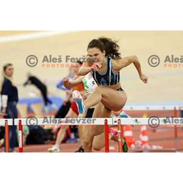 Nika Glojnaric, winner of Women\'s 60 meters hurdles at Slovenian Athletics Indoor Championship in Novo Mesto, Slovenia on February 18, 2024 