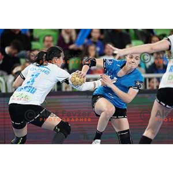 in action during EHF Champions League Women handball match between Krim Mercator (SLO) and CSM Bucuresti (ROM) in Ljubljana, Slovenia on March 16, 2024