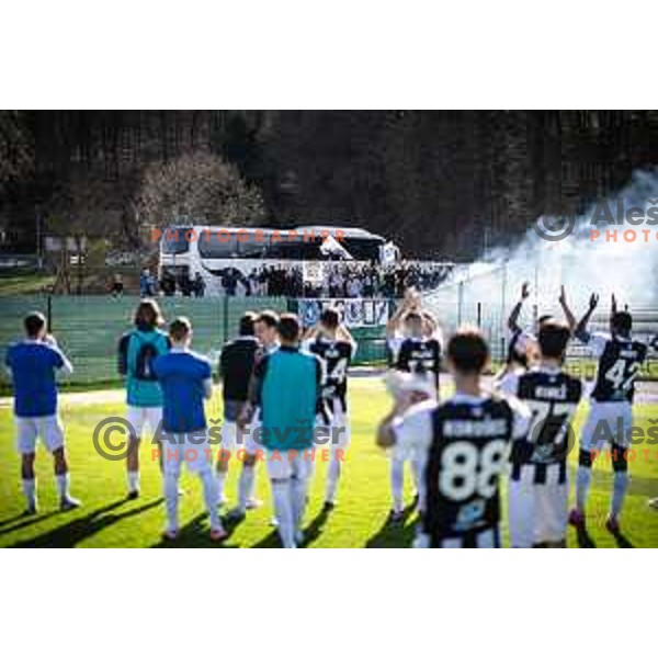 Rogaska supporters with players during Prva liga Telemach football match between Rogaska and Mura in Sportni center Rogaska Slatina, Slovenia on March 17, 2024. Photo: Jure Banfi