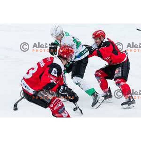 In action during the fourth game of the Final of the Slovenian Ice-hockey League between SZ Olimpija and SIJ Acroni Jesenice in Tivoli Hall, Ljubljana, Slovenia on March 15, 2024