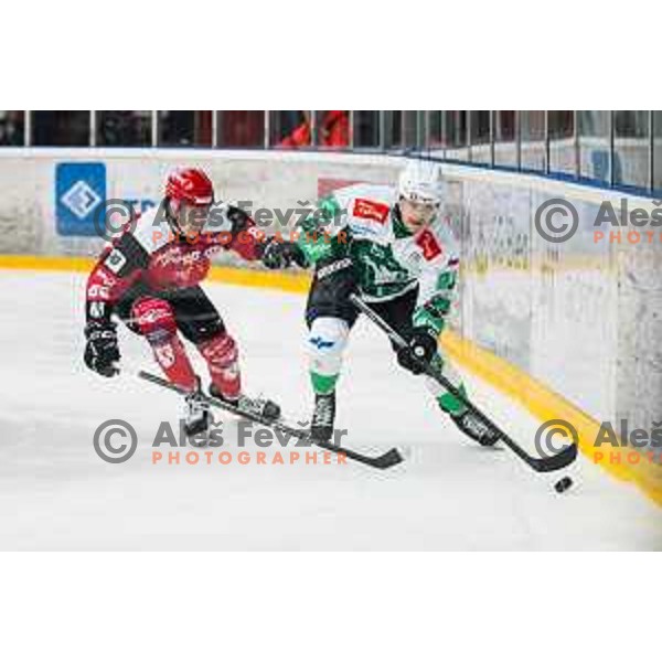 BOHINC Rozle of HDD SIJ Acroni Jesenice and SODJA Jaka of HK SZ Olimpija In action during the fourth game of the Final of the Slovenian Ice-hockey League between SZ Olimpija and SIJ Acroni Jesenice in Tivoli Hall, Ljubljana, Slovenia on March 15, 2024
