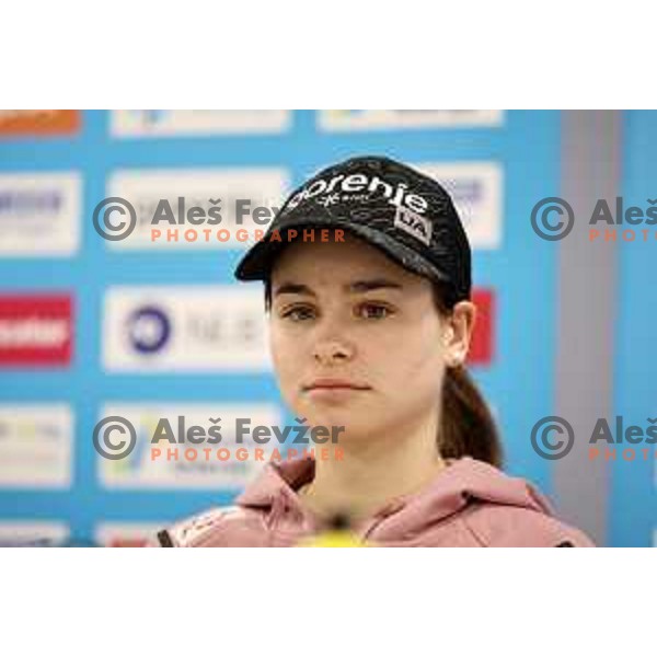 Nika Kriznar during press conference of Slovenia Women\'s Ski jumping team in Ljubljana, Slovenia on March 18, 2024