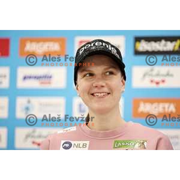 Ema Klinec during press conference of Slovenia Women\'s Ski jumping team in Ljubljana, Slovenia on March 18, 2024