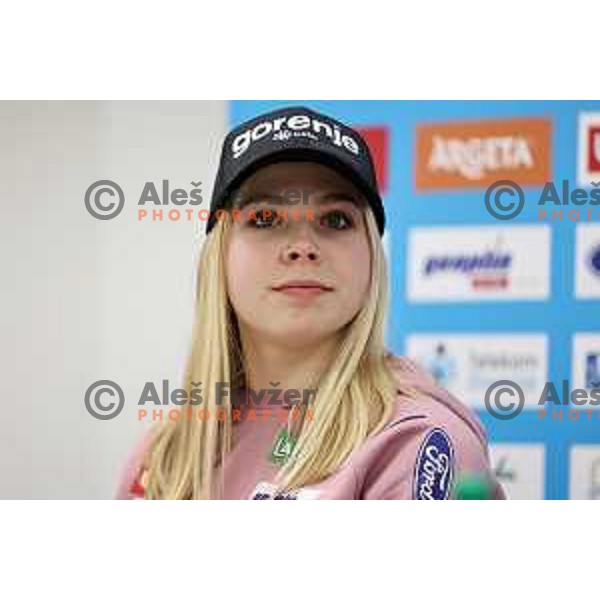Taja Bodlaj during press conference of Slovenia Women\'s Ski jumping team in Ljubljana, Slovenia on March 18, 2024