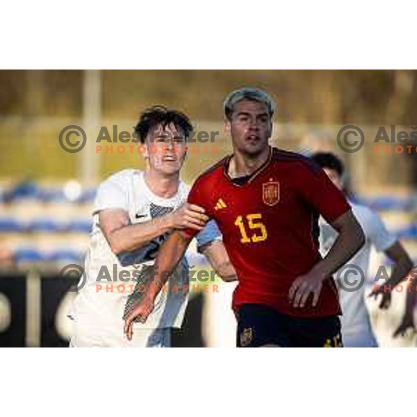 in action during UEFA Euro U19 2024 Championship qualifier football match between Spain and Slovenia in Lendava, Slovenia on March 20, 2024. Photo: Jure Banfi