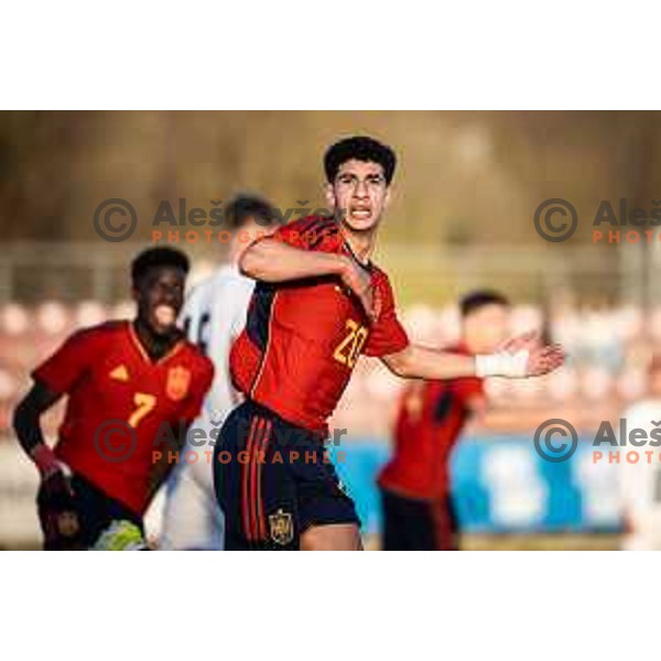 in action during UEFA Euro U19 2024 Championship qualifier football match between Spain and Slovenia in Lendava, Slovenia on March 20, 2024. Photo: Jure Banfi