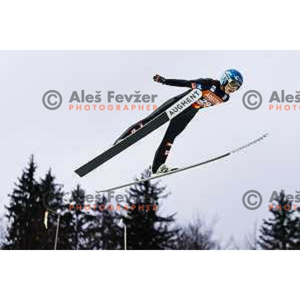 Eva Pinkelnig of Austria in action during the final round of FIS Ski Jumping competition in Planica, Slovenia on March 21, 2024