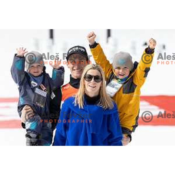 Farewell celebration after Peter Prevc of Slovenia finished his competitive days at the Final of the World Cup ski jumping, Planica, Slovenia on March 23, 2024