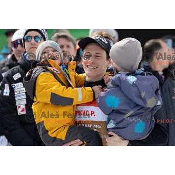 Farewell celebration after Peter Prevc of Slovenia finished his competitive days at the Final of the World Cup ski jumping, Planica, Slovenia on March 23, 2024