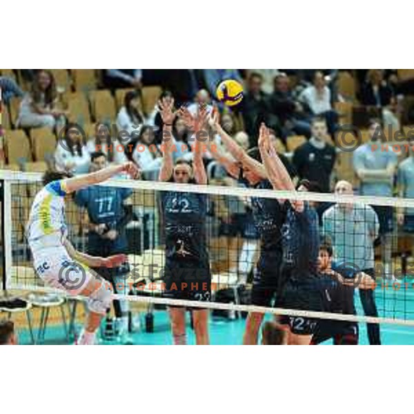 Action in the Final of Slovenian Cup volleyball match between Calcit Volley and I-Vent Maribor in Koper, Slovenia on March 24, 2024