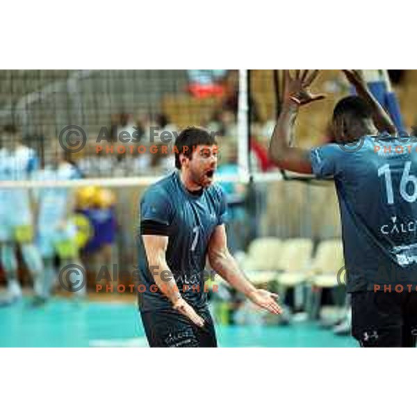 Uros Planinsic in action in the Final of Slovenian Cup volleyball match between Calcit Volley and Maribor I Vent, Final in Koper, Slovenia on March 24, 2024
