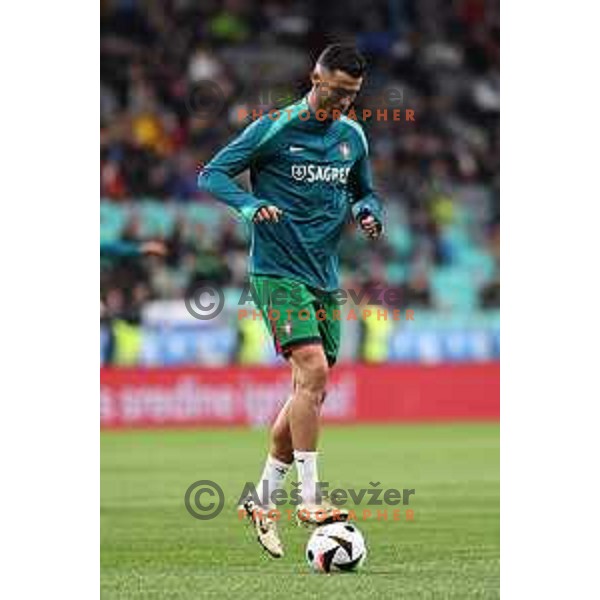 Cristiano Ronaldo of Portugal National Football team during warm-up before friendly match against Slovenia in Ljubljana, Slovenia on March 26, 2024