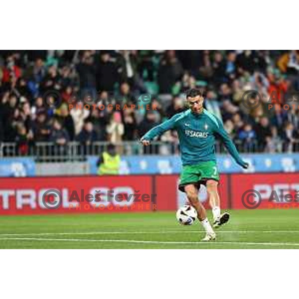 Cristiano Ronaldo of Portugal National Football team during warm-up before friendly match against Slovenia in Ljubljana, Slovenia on March 26, 2024