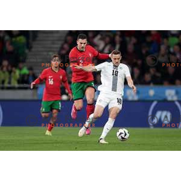 Timi Max Elsnik in action during a friendly football match between Slovenia and Portugal in Ljubljana, Slovenia on March 26, 2024